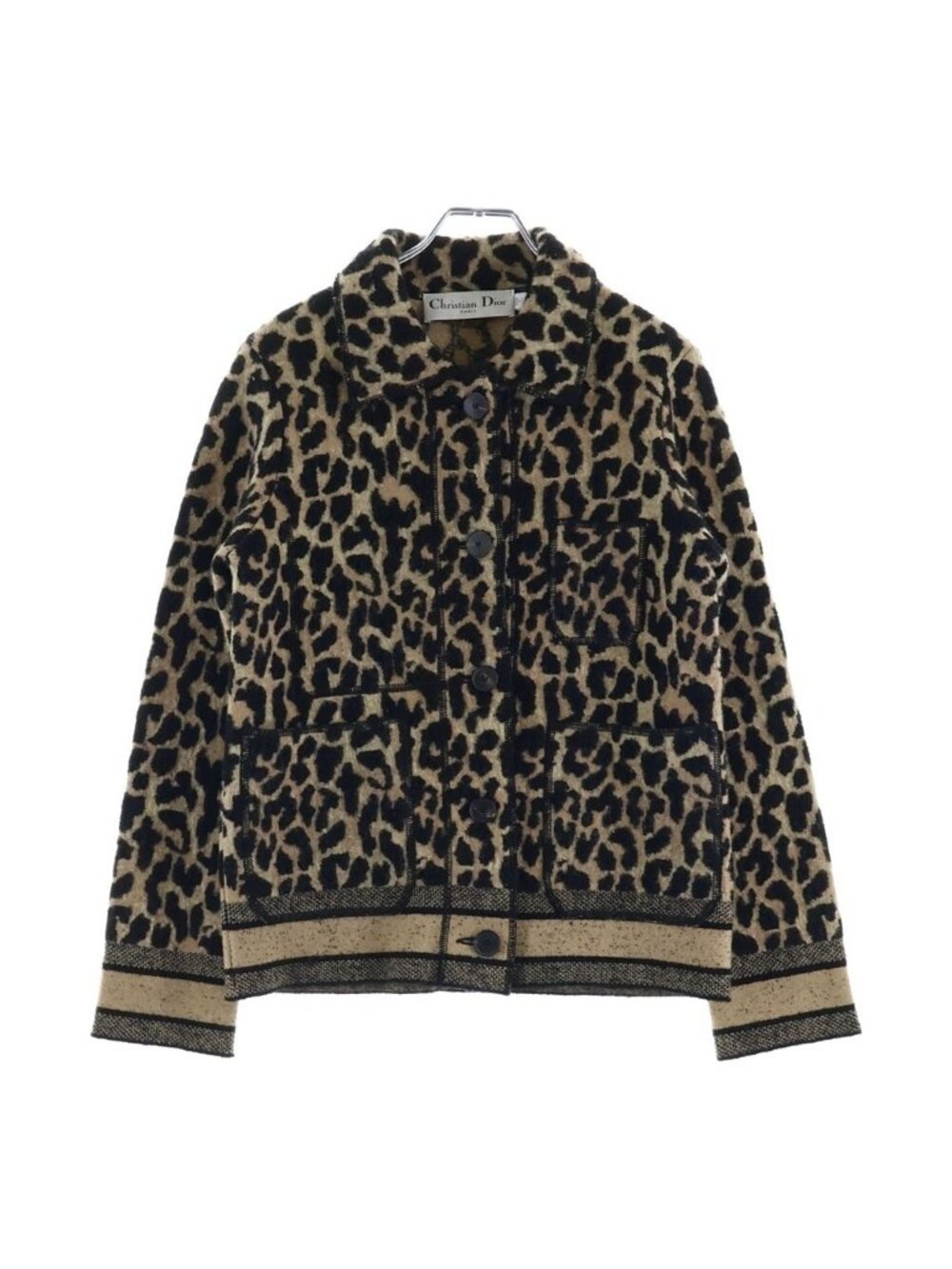 Dior Leopard Print Wool Button Up Jacket Brown Black